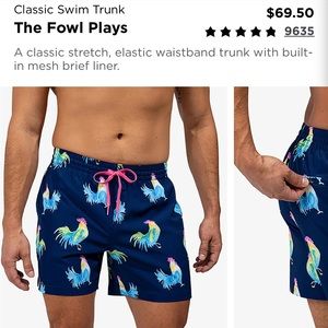 NWT🐓mens fowl plays chubbies 5.5” swim shorts in dark blue rooster